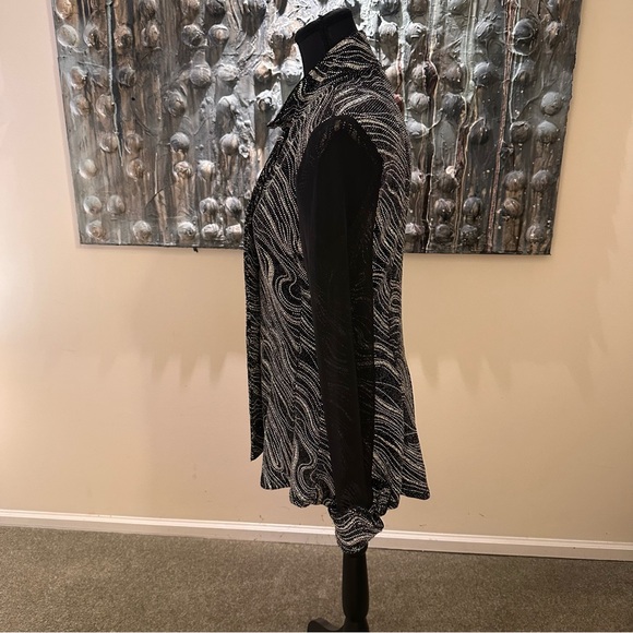 ⭐️Song & Sung Sm Black and Silver Patterned Blouse Jacket with Sheer Sleeves - Picture 8 of 9